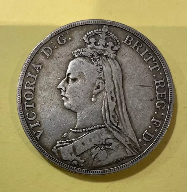 1890 Victoria Jubilee Head Silver Crown Coin In Very Fine Condition.