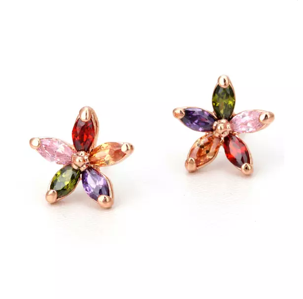 Boucles d'Oreilles Puces Femme Fleur de Cristal Multicolore  - Bijoux des Lys