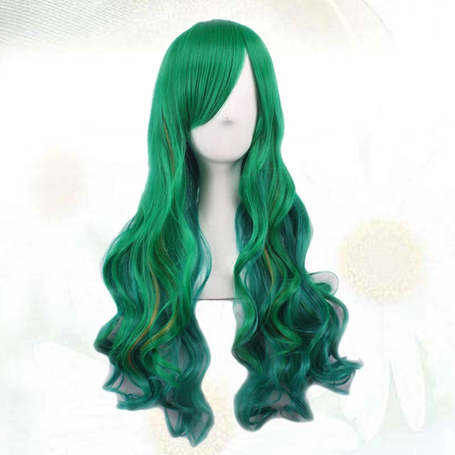 Peluca verde con flequillo peluca sintética peluca larga rizada curva