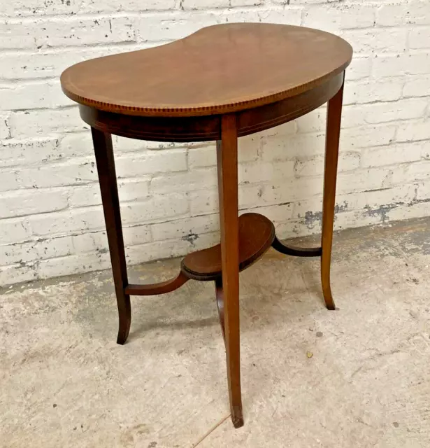 Antique Victorian Inlaid Mahogany Kidney Shaped Side Table (Can Deliver)