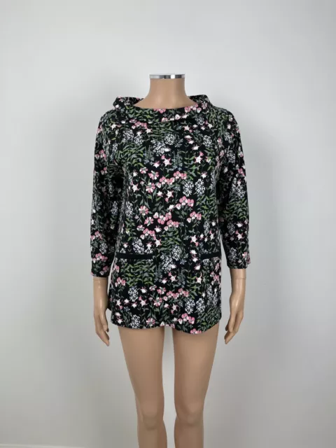 Laura Ashley Black Floral 3/4 Sleeve Funnel Boat Neck Jersey Top UK 14