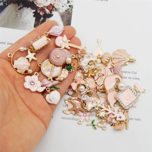 20er Pack Gold Metall Rosa Emaille Schmuck Handwerk Anhänger Charms Bulk 1-3cm