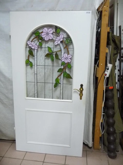 5735. gebr. Bleiglas Tiffany Glas Tür Glastür Holz Zimmertür 199 x 102 cm