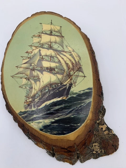 Vtg Wood Plaque Lake Pleasant Wood Creations/Clipper Ship/Berkeley Springs WV