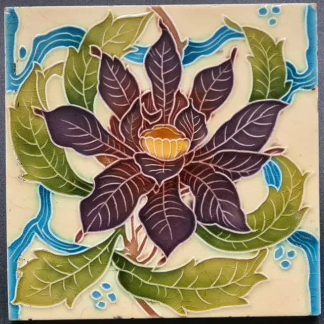 Art Nouveau Fireplace Majolica Tile Floral Design Minton AE6 Art Nouveau Fireplace Majolica Tile Floral Design Minton AE6