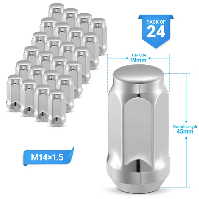 24 X Black Steel Lug Nuts M14x1.5 Open End Bulge Acorn For