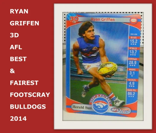 Afl 3D Best & Fairest Trading Card 2014 - Ryan Griffen - Footscray Bulldogs  Ec