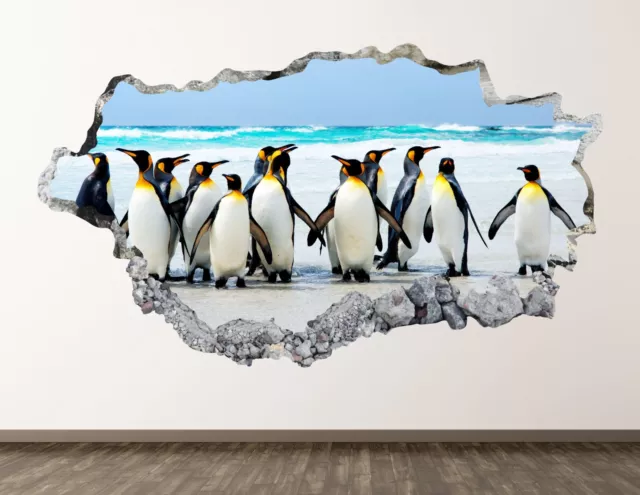 Penguins Wall Decal Decor 3D Smashed Arctic Sea Animals Sticker Poster BL1757