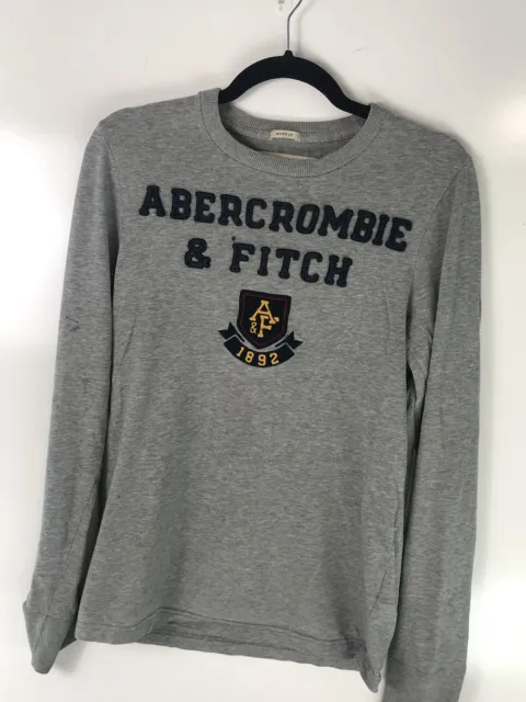 Abercrombie & Fitch Men's Muscle Fit S Gray  Vintage Look Long Sleeve T Shirt
