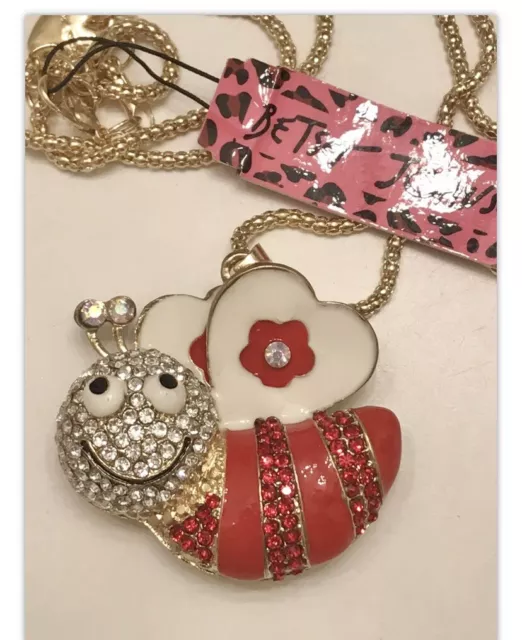 Betsey Johnson Red Enamel Smile Rhinestone Bee Honey Bee  Pendant Necklace NWT