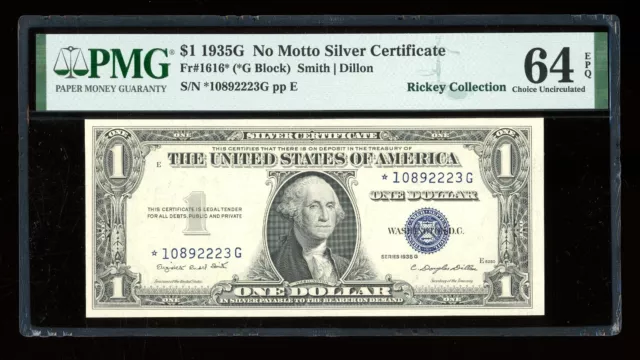 DBR $1 1935-G Silver STAR Fr. 1616* No Motto PMG 64 EPQ Serial *10892223G