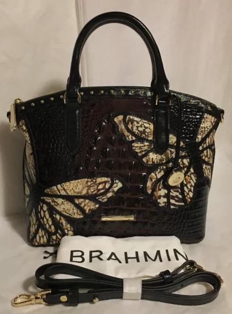 BRAHMIN Duxbury Leather Satchel Bag COCOA GALA Butterfly Black Brown Gold NWT