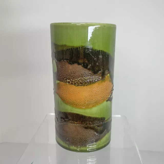 Royal Haegar Cylinder Vase EARTH WRAP Lava Glaze green brown Circa. 1968-74 7"T 2