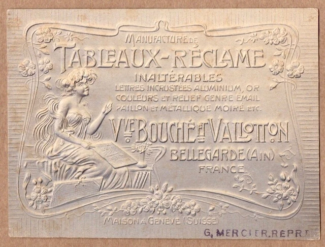 Bouché et Vallotton Sign Maker Bellegarde France Art Nouveau Embossed Trade Card