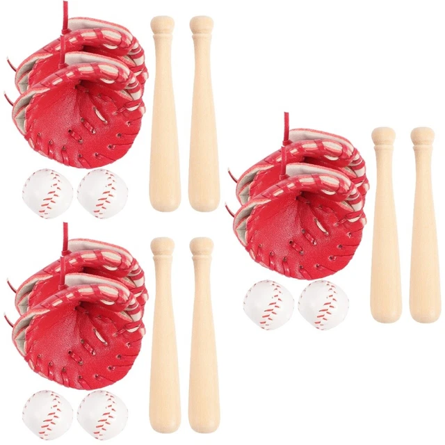 6 juegos de mini guante de béisbol decoración de bate de béisbol mini juego de béisbol llavero