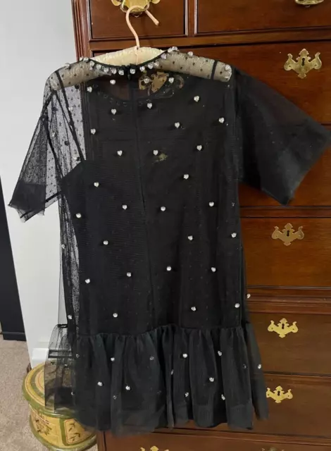 REDVALENTINO Heart Crystals and tulle black short dress size 44 2