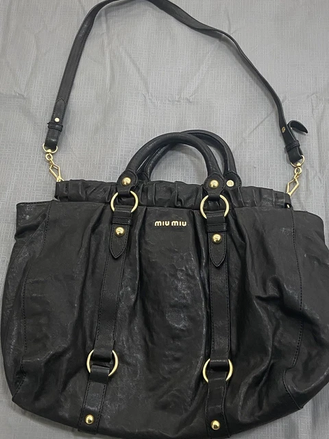 MIU MIU Calf Leather Vitello Lux Gathered Black 2Way Shoulder bag