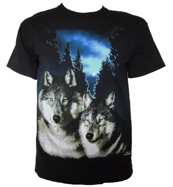 Mens Black T-Shirt Night Moon Brother Wolves Huskies Wolf Lover Gift M L XL 2XL