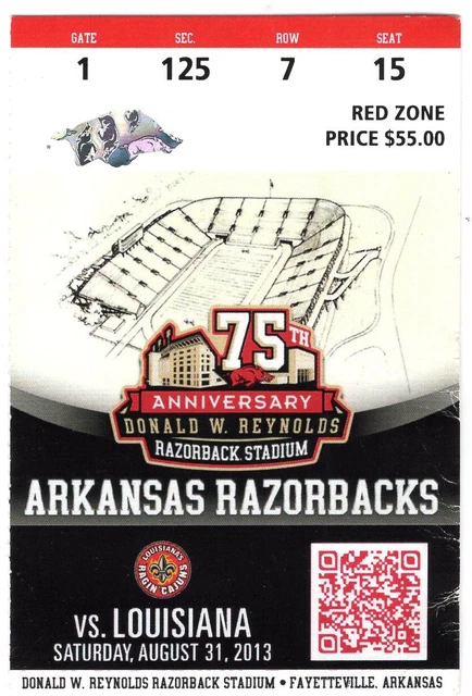 Arkansas Razorbacks Football Ticket Stub Louisiana Game 2013 Razorback Stadium