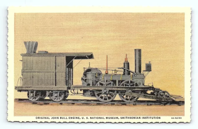 John Bull Engine Linen Postcard Locomotive Railroad Train Bob Stephenson   pc104