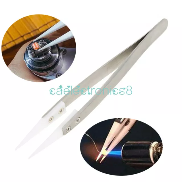 Stainless Steel Ceramic Tweezers Heat Resistant Non Conductive Ceramic tip NEW