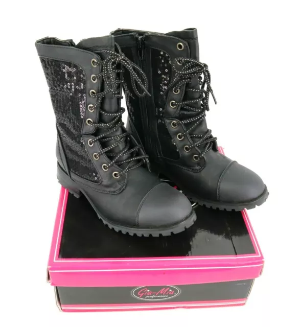 Gia-Mia Dancewear Sequin Dance Shoe Combat Boot Style GS3A Womens 3 Black NWT