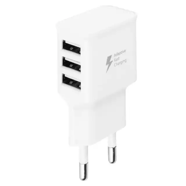 Cargador Pared Enchufe Casa 2A Triple 3 Puertos Usb Blanco Movil Samsung Iphone