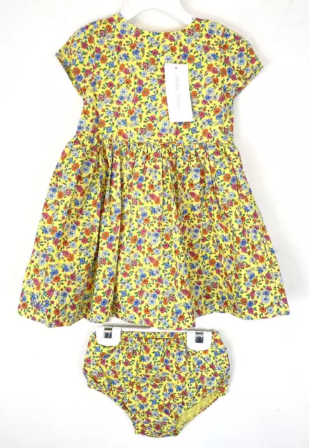 Ralph Lauren Baby Girl's 12M Yellow Floral Cotton Poplin Dress  Set NEW $59.5
