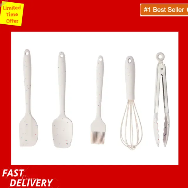 anko 5 Piece Silicone Utensils Tongs Whisk Spatula Brush and Spoon Dishwasher