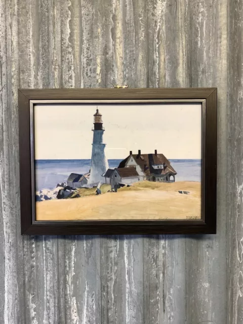 Vintage Edward Hopper Portland Head Lighthouse Painting Picture Print Maine US