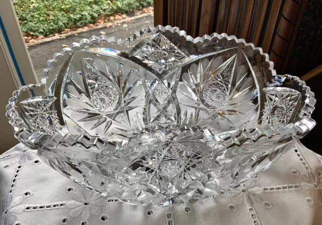 American Brilliant Cut Glass 11.5" Oval Orange Bowl / Late Period Poss. Meriden
