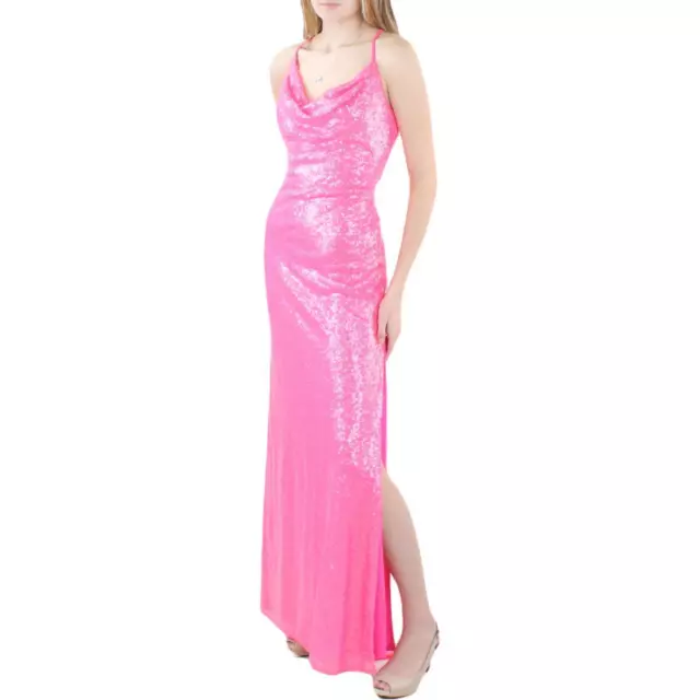 Aqua Womens Pink Sequined Long Formal Evening Dress M BHFO 6673