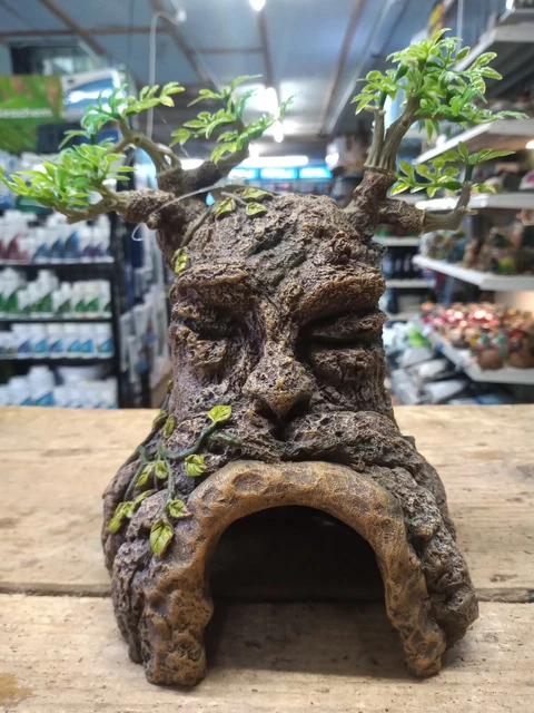 Tree Face Cave Aquarium Hide Ornament Fish Tank Resin Decoration with Plants