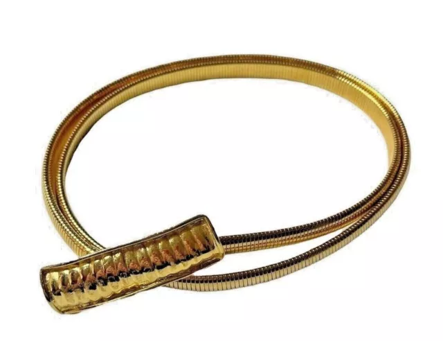 Vintage Gold Retro Skinny Metal BOHO Stretch Disco Hippie Belt EUC