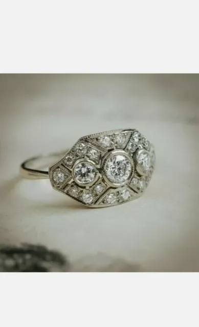 2.1Ct Antiguo Art Déco Moissanite Redonda Anillo de Compromiso 10k Oro Blanco