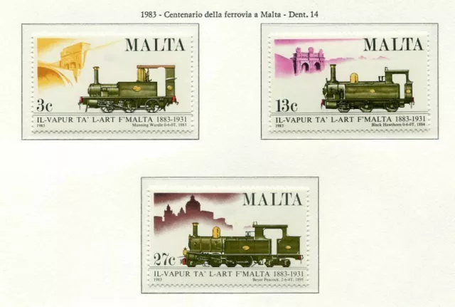 37544) MALTA 1983 MNH** Railway centenary 3v Train