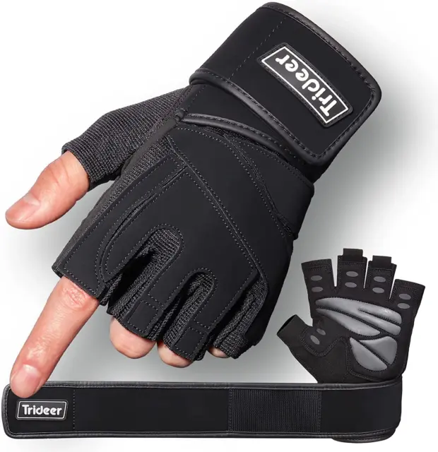 Padded Workout Gloves for Men - Gym Weight Lifting Gloves with Wrist Wrap