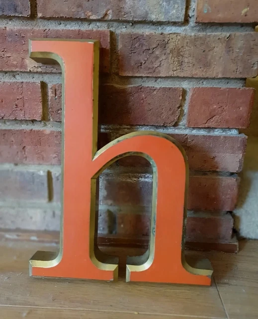 Vintage Reclaimed Shop Sign Letter h (lc H) 35cm 14" Salvaged Brass Enamel 3D