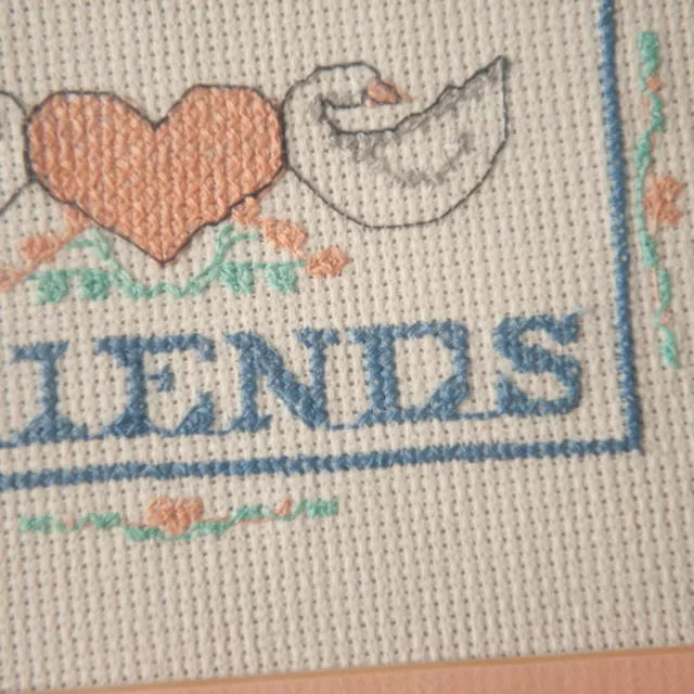 Tema de amigos bordado vintage de punto de cruz enmarcado con patos y corazones 3