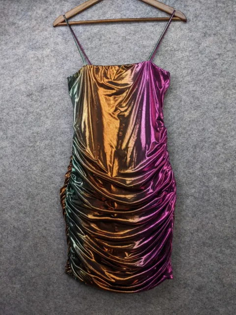 Gibiu Dress Womens Large Multicolor Metallic Ruched Mini Bodycon Party USA Made