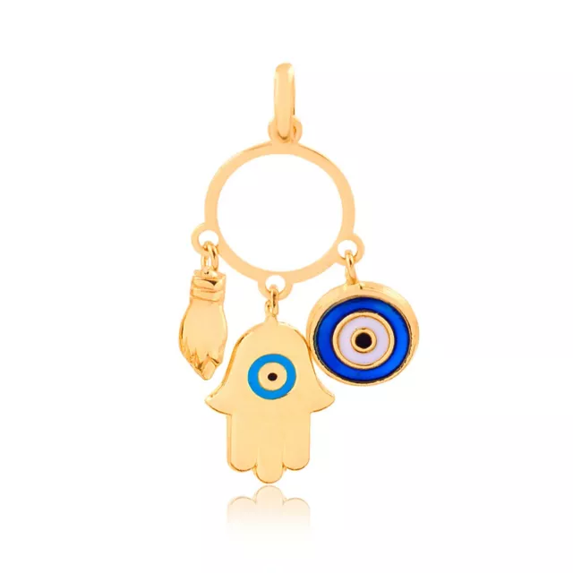 14k Solid Gold Hamsa Evil Eye Figa Hand Amulets Protection Pendant for Necklace