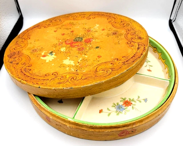 VINTAGE Hotta Yu Shoten Divided Plate Crudités Japan in Hand Painted Enclosure