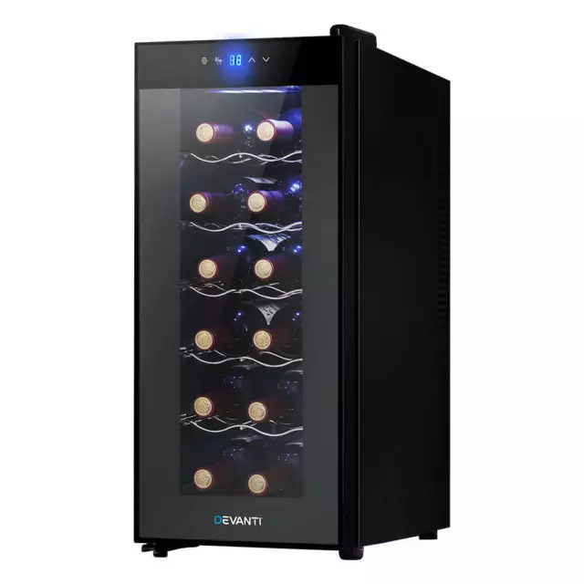 Devanti Wine Cooler Fridge Chiller Thermoelectric Storage Cellar 12 Bottle Black