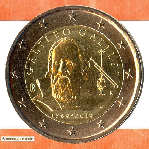 Sondermünzen Italien: 2 Euro Münze 2014 Galileo Galilei Sondermünze Gedenkmünze