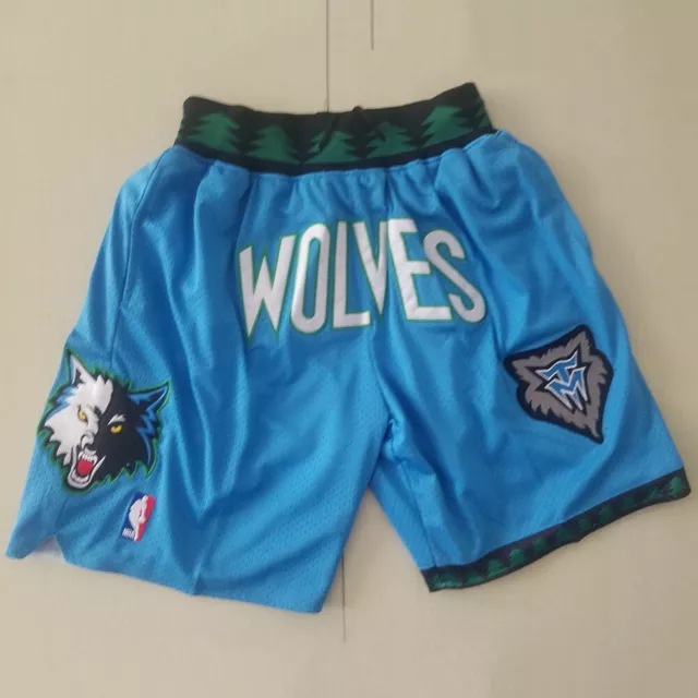 Retro Basketball Sports Shorts Minnesota Timberwolves Green&Blue Stitched S-2XL