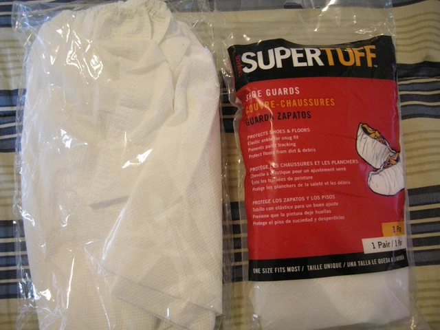 2 PAIRS SHOE GUARDS FLOOR PROTECTORS Elastic Ankle Reusable Disposable White New