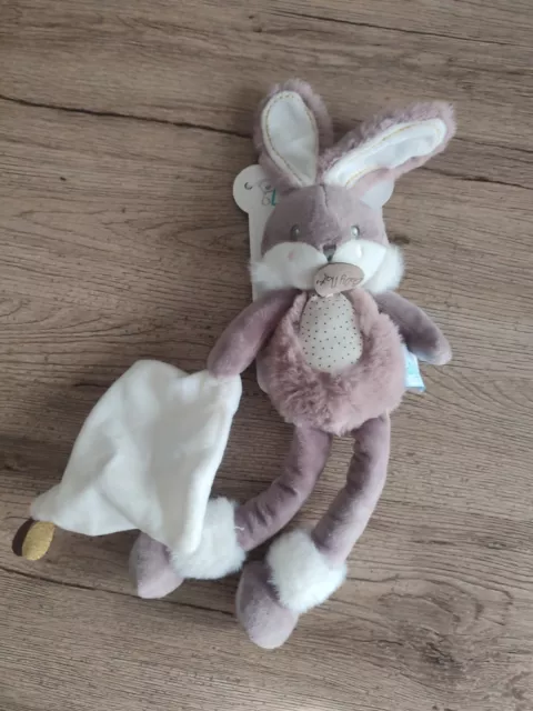 DOUDOU PELUCHE MOUCHOIR BABY NAT LAPIN PAPUCHE BLANC MARRON GLACE neuf