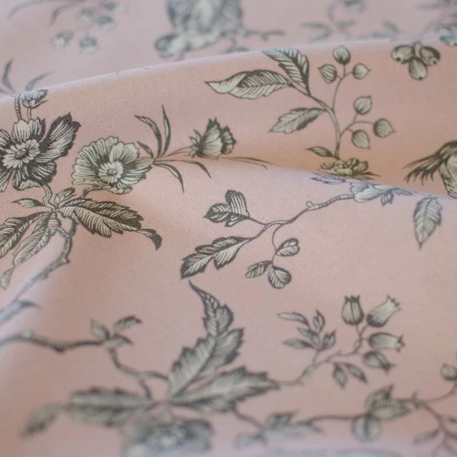 Toile De Jouy 'Diane Rose' En Percale De Coton - Vente Au Demi-mètre (50 Cm) - Largeur 280 Cm - Fabriqué En France