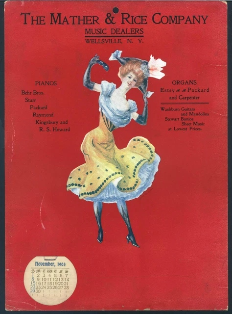 *Antique* 1903 Dancing Girl MATHER & RICE NY Music Dealer Advertising CALENDAR