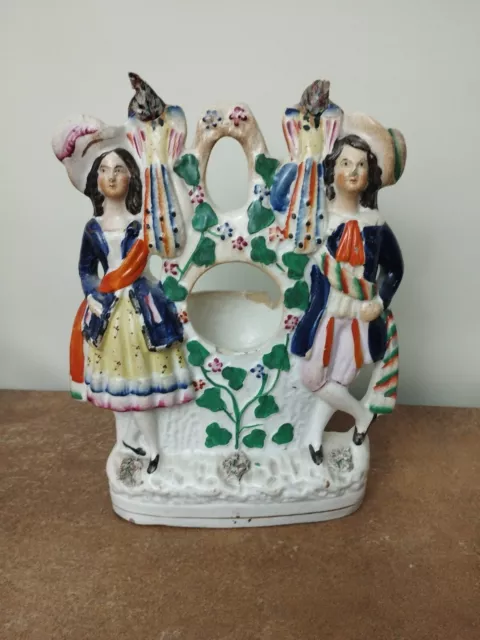Staffordshire Flatback Figure or Pocket Watch Stand, Young Couple Dancing